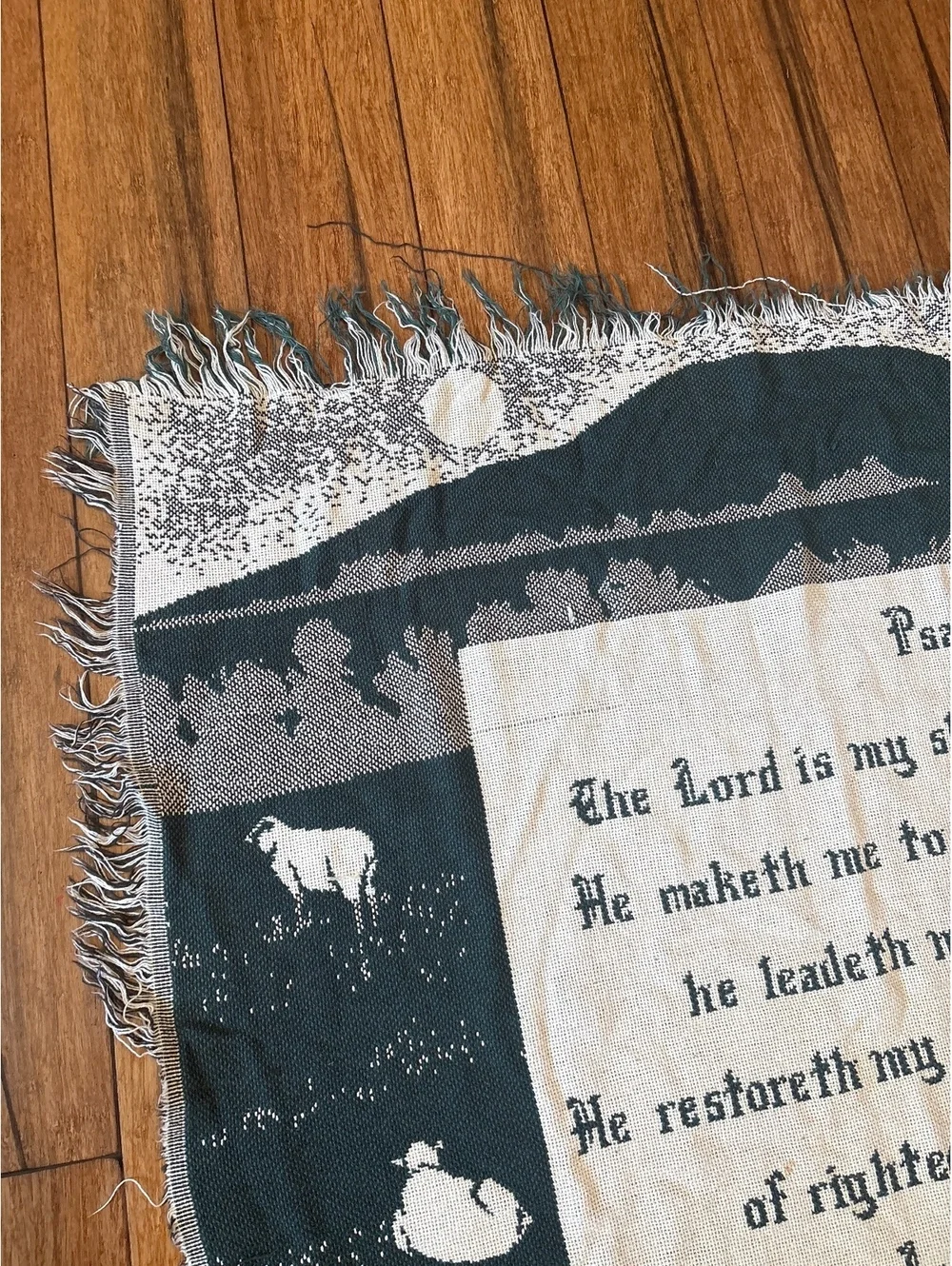 Vtg Goodwin Weavers Psalm 23 Woven Wall Hanging Tapestry Shepherd Sheep Design